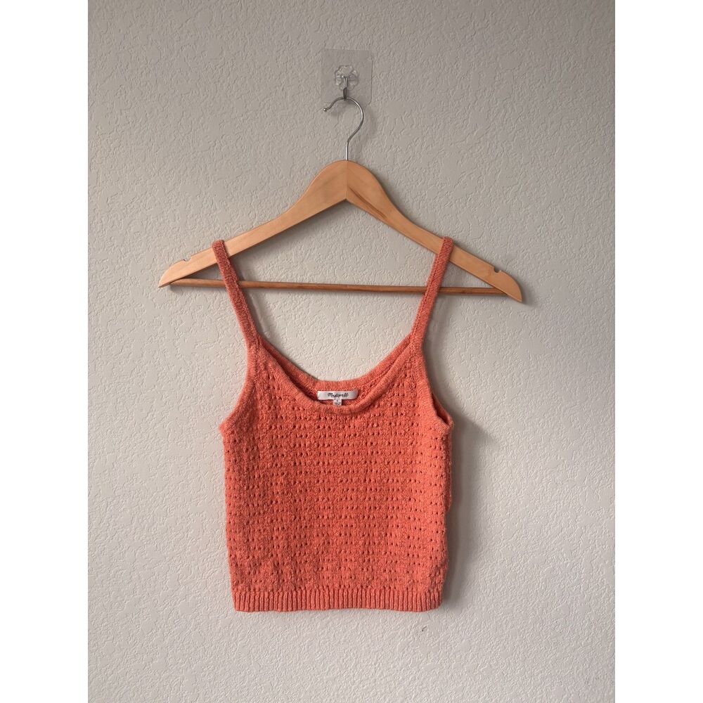 Madewell Coral Orange Pointelle Knit Sweater Tank Top 100% Cotton Small
